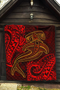 Polynesian Premium Quilt - Red Shark Polynesian Tattoo - Polynesian Pride