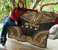 Society Islands Premium Quilt - Society Islands Flag Polynesian Chief Gold Version - Polynesian Pride