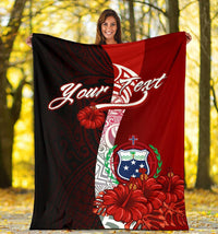 Samoa Polynesian Custom Personalised Premium Blanket - Coat Of Arm With Hibiscus - Polynesian Pride
