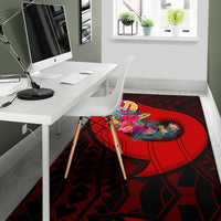 Tahiti Area Rug - Polynesian Hook And Hibiscus (Red) - Polynesian Pride