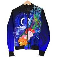 Vanuatu Men's Bomber Jacket - Humpback Whale with Tropical Flowers (Blue) - Polynesian Pride