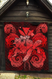 Hawaii Turtle Wave Polynesian Premium Quilt - Hey Style Red - Polynesian Pride