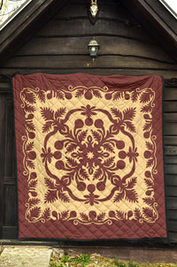 Hawaiian Premium Quilt Royal Pattern - Coral - Polynesian Pride