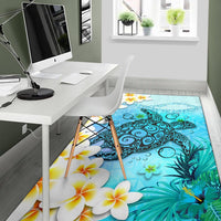 Polynesian Turtle Area Rug, Plumeria with Hibiscus - Polynesian Pride