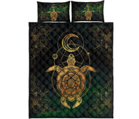 Turtle Hibiscus Golden Galaxy Quilt Bed Set Gold - Polynesian Pride