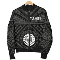 Tahiti Men's Bomber Jacket - Tahiti Seal In Polynesian Tattoo Style (Black) - Polynesian Pride