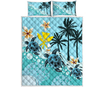 Kanaka Maoli (Hawaiian) Quilt Bed Set - Blue Turtle Hibiscus Blue - Polynesian Pride