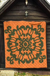 Hawaiian Quilt Turtle Pattern New Orange Premium Quilt - Skin Style - AH - Polynesian Pride
