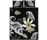 Plumeria Butterfly Quilt Bed Set Black - Polynesian Pride