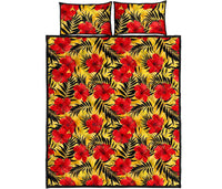Tropical Flowers And Palm Leaves Quilt Bed Set Art - Polynesian Pride