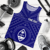 Guam Personalised Men's Tank Top - Guam Seal With Polynesian Tattoo Style (Blue) Blue - Polynesian Pride