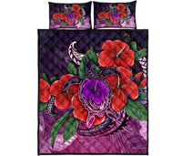 Polynesian Quilt Bed Set - Purple Hibiscus Turtle Flowing - Polynesian Pride