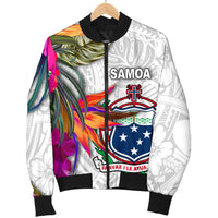Samoa Men's Bomber Jacket - Polynesian Hibiscus White Pattern White - Polynesian Pride