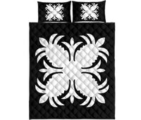 Hawaiian Quilt Bed Set Royal Pattern - Black And White - A2 Style - Polynesian Pride