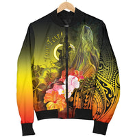 Vanuatu Custom Personalised Men's Bomber Jacket - Humpback Whale with Tropical Flowers (Yellow) - Polynesian Pride