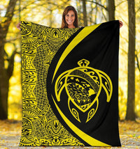 Hawaii Turtle Map Polynesian Premium Blanket - Yellow - Circle Style - Polynesian Pride