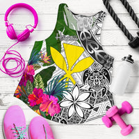 Hawaii Women's Racerback Tank White - Turtle Plumeria Banana Leaf White - Polynesian Pride