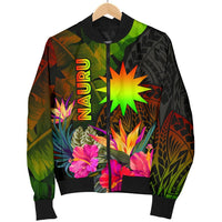 Nauru Polynesian Men's Bomber Jacket - Hibiscus and Banana Leaves - Polynesian Pride