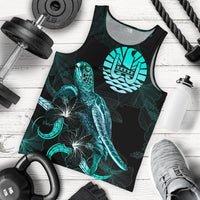 Tahiti Polynesian Men Tank Top - Turtle With Blooming Hibiscus Tuquoise Turquoise - Polynesian Pride
