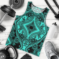 Polynesian Plumeria Mix Turquoise Black Hawaii Men's Tank Top - Polynesian Pride