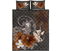 Kanaka Maoli (Hawaii) Quilt Bed Set - Hibiscus Turtle Tribal Brown Brown - Polynesian Pride