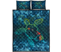Turtle Quilt Bed Set - Hawaii Map Blue - Polynesian Pride
