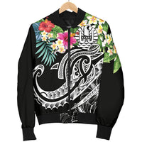 Tahiti Polynesian Men's Bomber Jacket - Summer Plumeria (Black) - Polynesian Pride