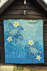 Hawaii Plumeria Deep Blue Turtle Premium Quilt - Polynesian Pride