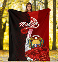 Nauru Polynesian Premium Blanket - Coat Of Arm With Hibiscus - Polynesian Pride
