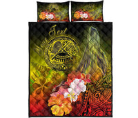 American Samoa Polynesian Custom Personalised Quilt Bed Set - Humpback Whale with Tropical Flowers - Polynesian Pride