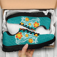Hawaii Polynesian Hibiscus Sneakers - JVT Style - Cyan - Polynesian Pride