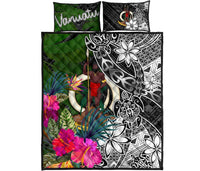 Vanuatu Quilt Bed Set - Turtle Plumeria Banana Leaf - Polynesian Pride