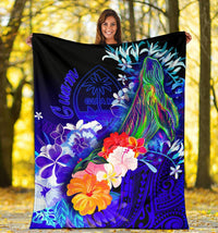 Guam Premium Blanket - Humpback Whale with Tropical Flowers (Blue) - Polynesian Pride
