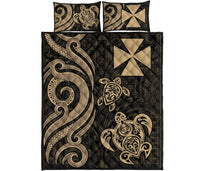 Wallis and Futuna Quilt Bed Set - Gold Tentacle Turtle - Polynesian Pride