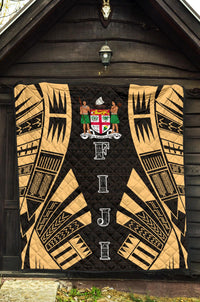 Fiji Premium Quilt - Fiji Coat Of Arms Polynesian Gold Tattoo - Polynesian Pride