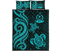 Vanuatu Quilt Bed Set - Turquoise Tentacle Turtle - Polynesian Pride