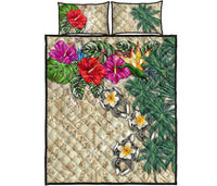 Tuvalu Polynesian Quilt Bed Set - Hibiscus Turtle Tattoo Beige - Polynesian Pride