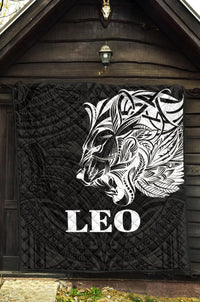 Sun In Leo Zodiac Premium Quilt Polynesian Tattoo Simple - White - Polynesian Pride