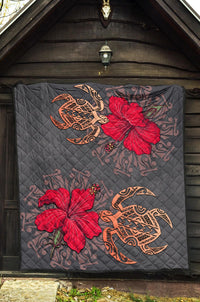Hawaii Turtle Hibiscus Polynesian Premium Quilt - Khoi Style - AH - Polynesian Pride