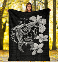 Hibiscus Plumeria Mix Polynesian Gray Turtle Premium Blanket - Polynesian Pride