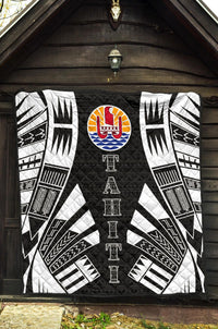 Tahiti Premium Quilt - Tahiti Flag Polynesian White Tattoo (Black) - Polynesian Pride