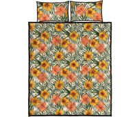 Hawaii Quilt Bed Set Tropical Flowers Hibiscus Pink Yellow AH - Polynesian Pride