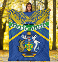 Solomon Islands Premium Blanket Simple Coat Of Arms Rugby - Polynesian Pride