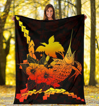 Papua New Guinea Polynesian Premium Blanket - Swordfish With Hibiscus - Polynesian Pride