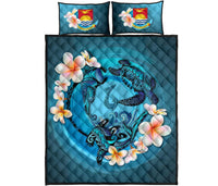 Kiribati Polynesian Quilt Bed Set - Blue Plumeria Animal Tattoo - Polynesian Pride