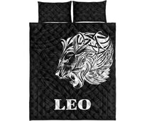 Sun In Leo Zodiac Quilt Bed Set Polynesian Tattoo Simple - White - Polynesian Pride