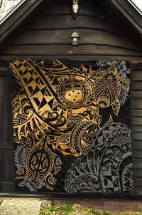 Samoa Polynesian Premium Quilt - Gold Turtle Flowing - Polynesian Pride