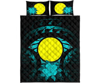 Palau Polynesian Quilt Bed Set Hibiscus Turquoise - Polynesian Pride
