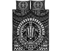 Hawaiian Kakau Honu Arc White Polynesian Quilt Bed Set White - Polynesian Pride