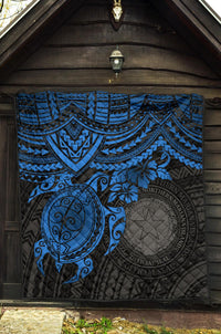 Northern Mariana Islands Polynesian Premium Quilt - Northern Mariana Islands Seal & Blue Turtle Hibiscus - Polynesian Pride